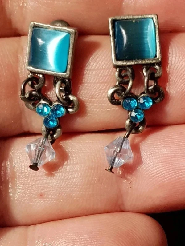 Brincos pendentes prateados e pedra azul nova – photo 3